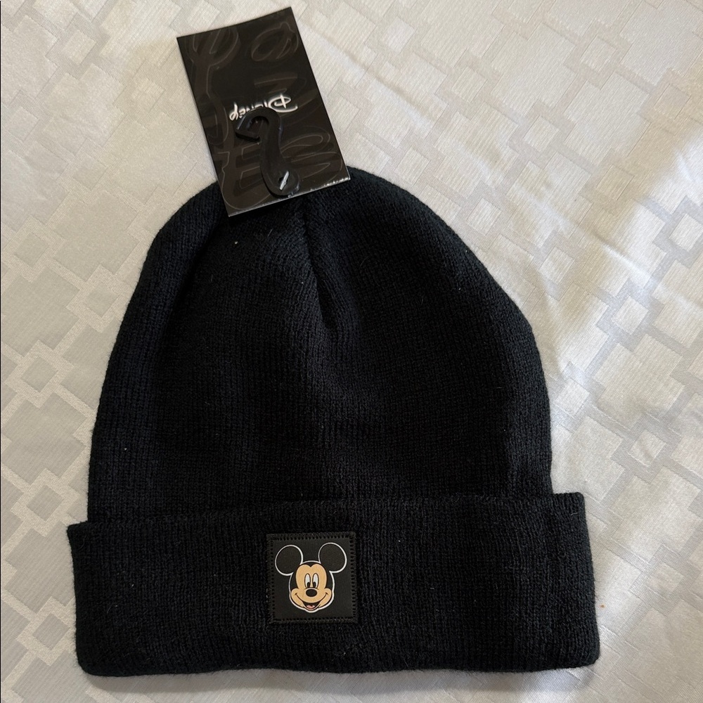 Disney Black Beanie with Mickey Mouse Patch